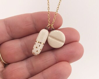 Happy pills - ceramic pendants on stainless steel chain