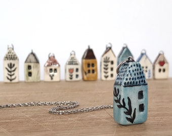 Tiny house #6 - ceramic pendant on stainless steel chain