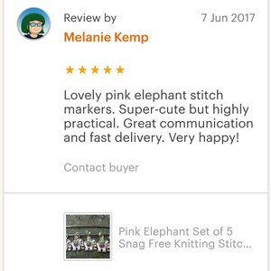 Pink Elephant Set or single Snag Free Knitting crochet Stitch Markers 3 inch Stitch Holder White WIP Progress Place Keeper Knitters Friend image 5