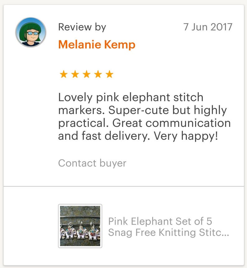 Pink Elephant Set or single Snag Free Knitting crochet Stitch Markers 3 inch Stitch Holder White WIP Progress Place Keeper Knitters Friend image 5