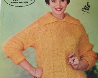 Ladies Vintage Mohair Knitting Pattern Sweater  Cable Jumper Top Instant download pdf  34 36  38 Bust