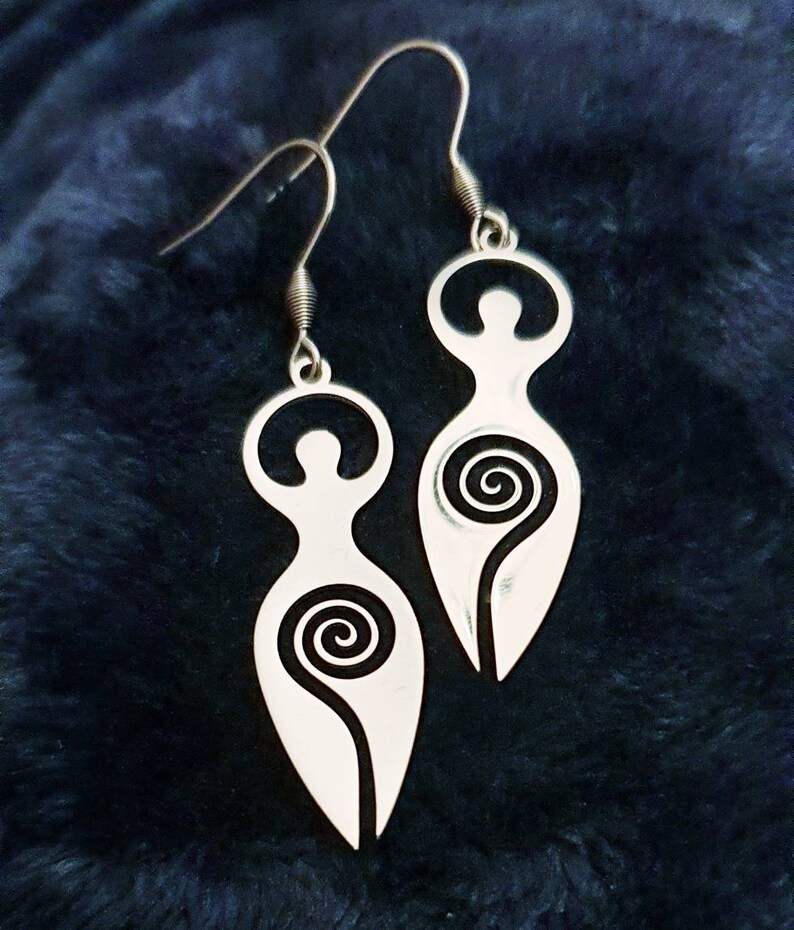 Goddess Earrings Ostara women's earth mother Dangle Drop Jewelry Gifts her under 10 wife lover stainless steel throughout hypoallergenic image 2