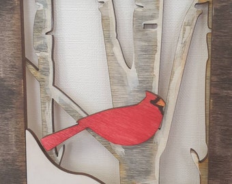 Cardinals appear memorial shelf sitter snowy window ornament Rustic Birch Wood gift him her them room decor when loved ones are near angels