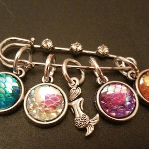 Mermaid Snag Free Stitch Markers 2 inch Stitch Holder Set of 5 Knit Crochet Yarnista unique trending Gifts for Beach Babe Sea Lover Mom Gran image 1