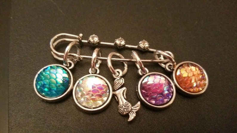 Mermaid Snag Free Stitch Markers 2 inch Stitch Holder Set of 5 Knit Crochet Yarnista unique trending Gifts for Beach Babe Sea Lover Mom Gran image 1