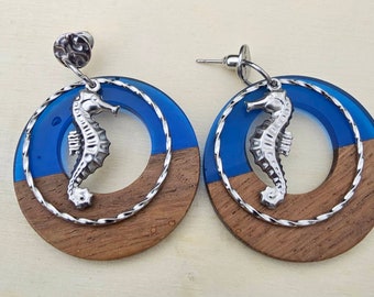 Seahorse Earrings Dangle Drop Jewelry Gift Beach wedding bridesmaid resort shower present Ocean themed bridal silver