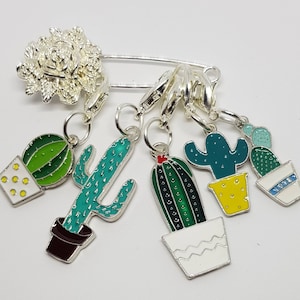 Cactus Stitch Marker Scarf Pin Set of 5 or singles Snag Free succulent place keepers Knitting Crochet WIP Progress Knitters Friend mother