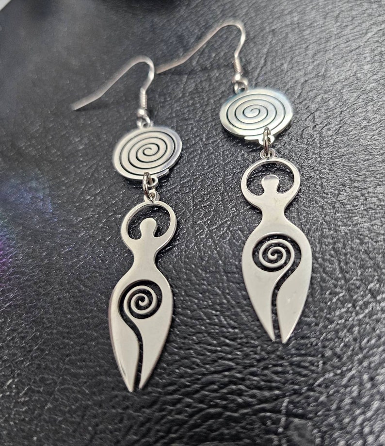 Goddess Earrings Ostara women's earth mother Dangle Drop Jewelry Gifts her under 10 wife lover stainless steel throughout hypoallergenic image 7