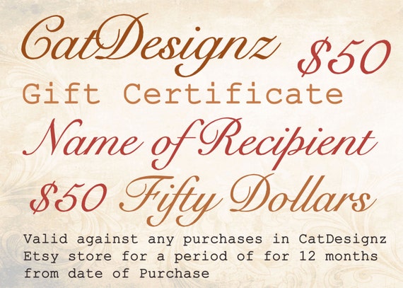 gift voucher certificate card last minute gift 50 dollars etsy