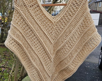 Gold Glitter Crochet Poncho Shawl Wrap Layering piece