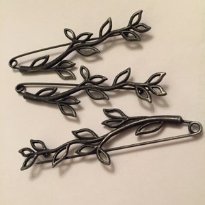 Leaf Twig Safety Pin Brooch #safetypin I am safe I am here I love You Gunmetal Branch Shawl pin twiglet jewelery leaves