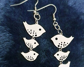 Bird family Earrings articulated Dangle Drop Jewelry Gifts her under 15 wife stainless steel throughout hypoallergenic free UK post 3 birdie