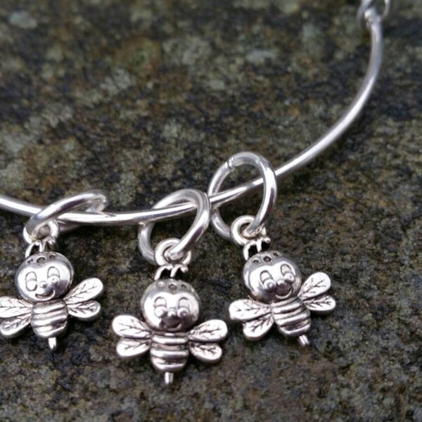 Bumble Bees Bangle Adjustable 3 Bumblebee Silver Plated Stacking Bracelet Stocking Stuffer birthday Gift Honey Bee Buzz Beekeeper Present