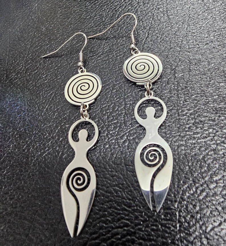 Goddess Earrings Ostara women's earth mother Dangle Drop Jewelry Gifts her under 10 wife lover stainless steel throughout hypoallergenic image 6