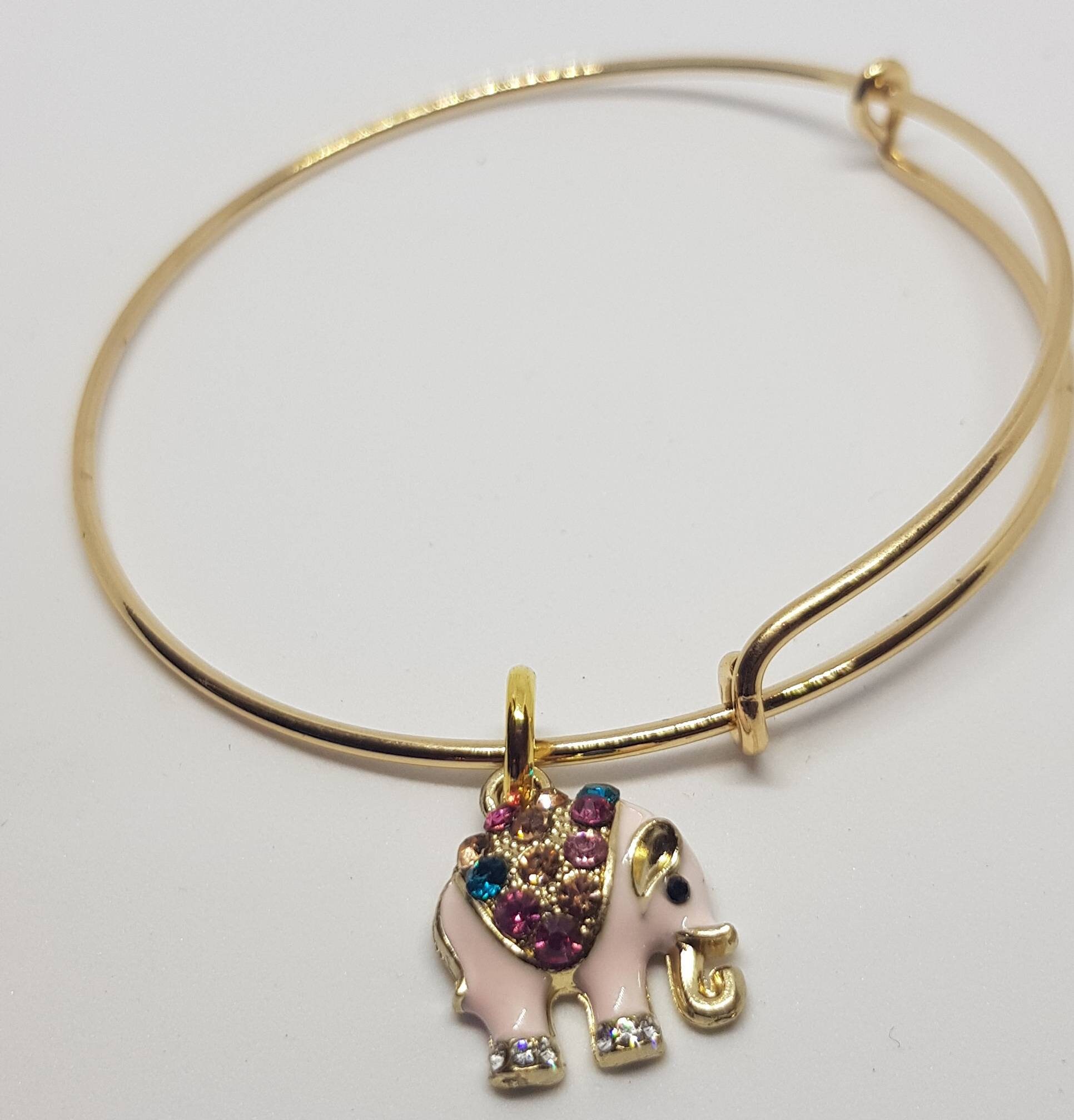Pink Elephant Gift Set Stacker Bangle Two Tone Gold Silver Etsy UK