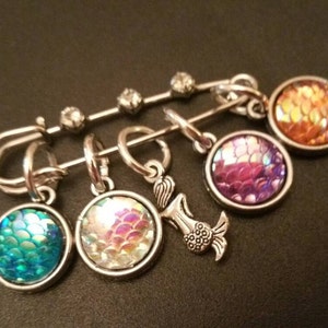 Mermaid Snag Free Stitch Markers 2 inch Stitch Holder Set of 5 Knit Crochet Yarnista unique trending Gifts for Beach Babe Sea Lover Mom Gran image 2
