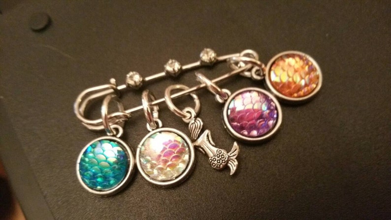 Mermaid Snag Free Stitch Markers 2 inch Stitch Holder Set of 5 Knit Crochet Yarnista unique trending Gifts for Beach Babe Sea Lover Mom Gran image 2