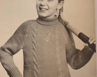 Boys Girls Cable jumper pattern sweater top Instant download pdf 26 to 32 inch chest vintage 1950's Lawtons 325