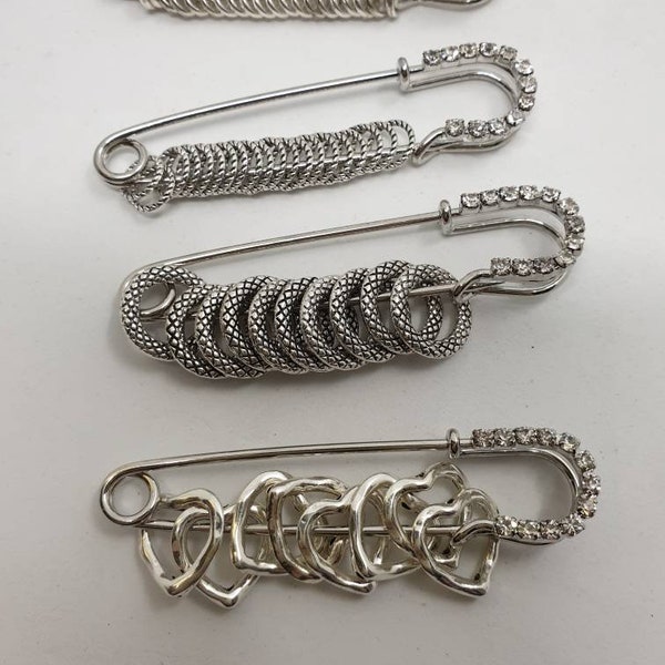 Snag free knit stitch markers Perfect for lace knitting plus diamante Scarf Pin place progress keepers Knitters closed rings 3 sizes