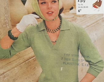 Ladies Vintage Knitting Pattern Robin 1035 sweater jumper top Instant download pdf 34 36 38 40