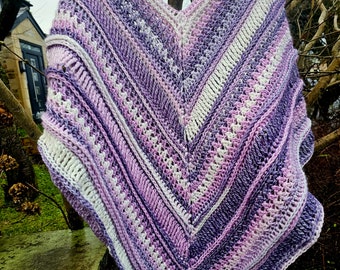 Crochet Poncho Purple Pink Lavender Lilac White Layering piece