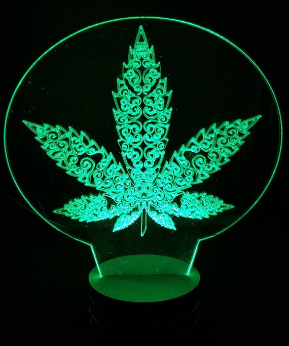 Marijuana Lamp Weed Room Decor Cannabis Pot Mood Light Colour Change Stoner Gift Her Him Them Night Light Brother Sister Husband Fiance
