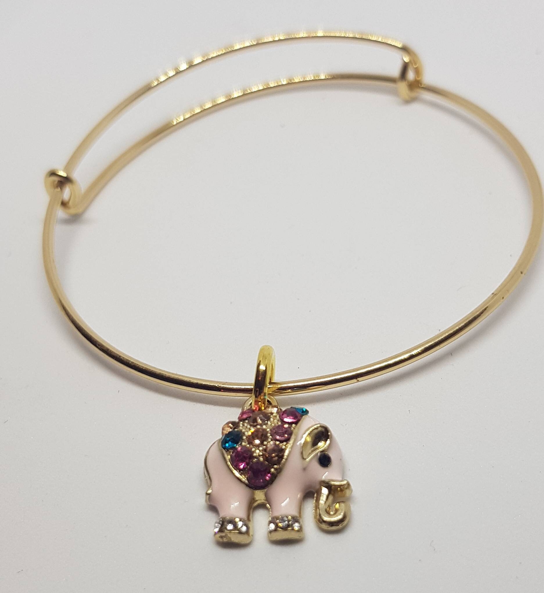Pink Elephant Gift Set Stacker Bangle Two Tone Gold Silver Etsy UK