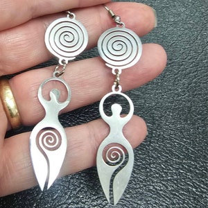 Goddess Earrings Ostara women's earth mother Dangle Drop Jewelry Gifts her under 10 wife lover stainless steel throughout hypoallergenic Ostara and swirl