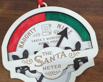 Santa Meter Christmas Ornament Naughty or Nice? You decide. Working gears Birch Wood UK seller Pride xmas tree decoration   fun gift