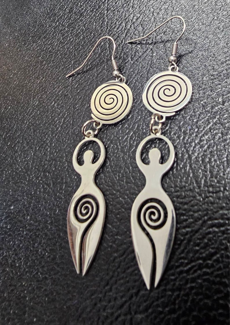 Goddess Earrings Ostara women's earth mother Dangle Drop Jewelry Gifts her under 10 wife lover stainless steel throughout hypoallergenic image 4