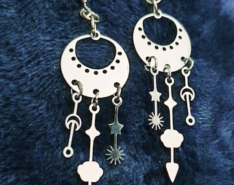 Sun Moon Stars Earrings articulated Dangle Drop Jewelry Gifts her under 15 wife stainless steel throughout hypoallergenic free UK postage