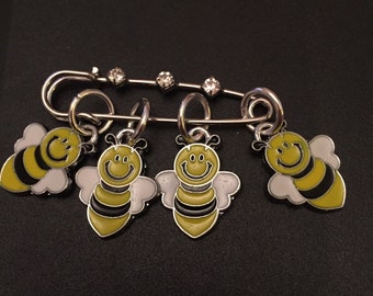 Bumblebee Stitch Markers Snag Free Knit Crochet Unique holiday gift for crafter lady 2 inch Diamante Stitch Holder Set of 4