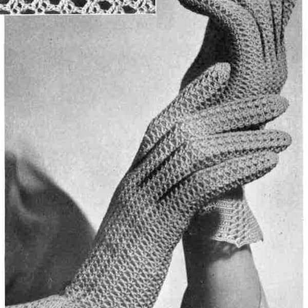 Vintage Crochet Pattern for stunning lace gloves with a deep cuff - perfect bridal accessory  Digital Instant Download