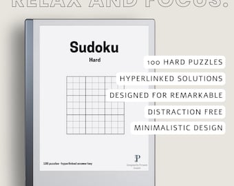 Sudoku Puzzle Book for reMarkable – Hard – 100 Game PDF for eInk Tablets & Digital Planners