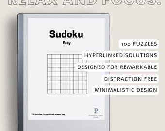 Sudoku Puzzle Book for reMarkable – Easy – 100 Game PDF for eInk Tablets & Digital Planners