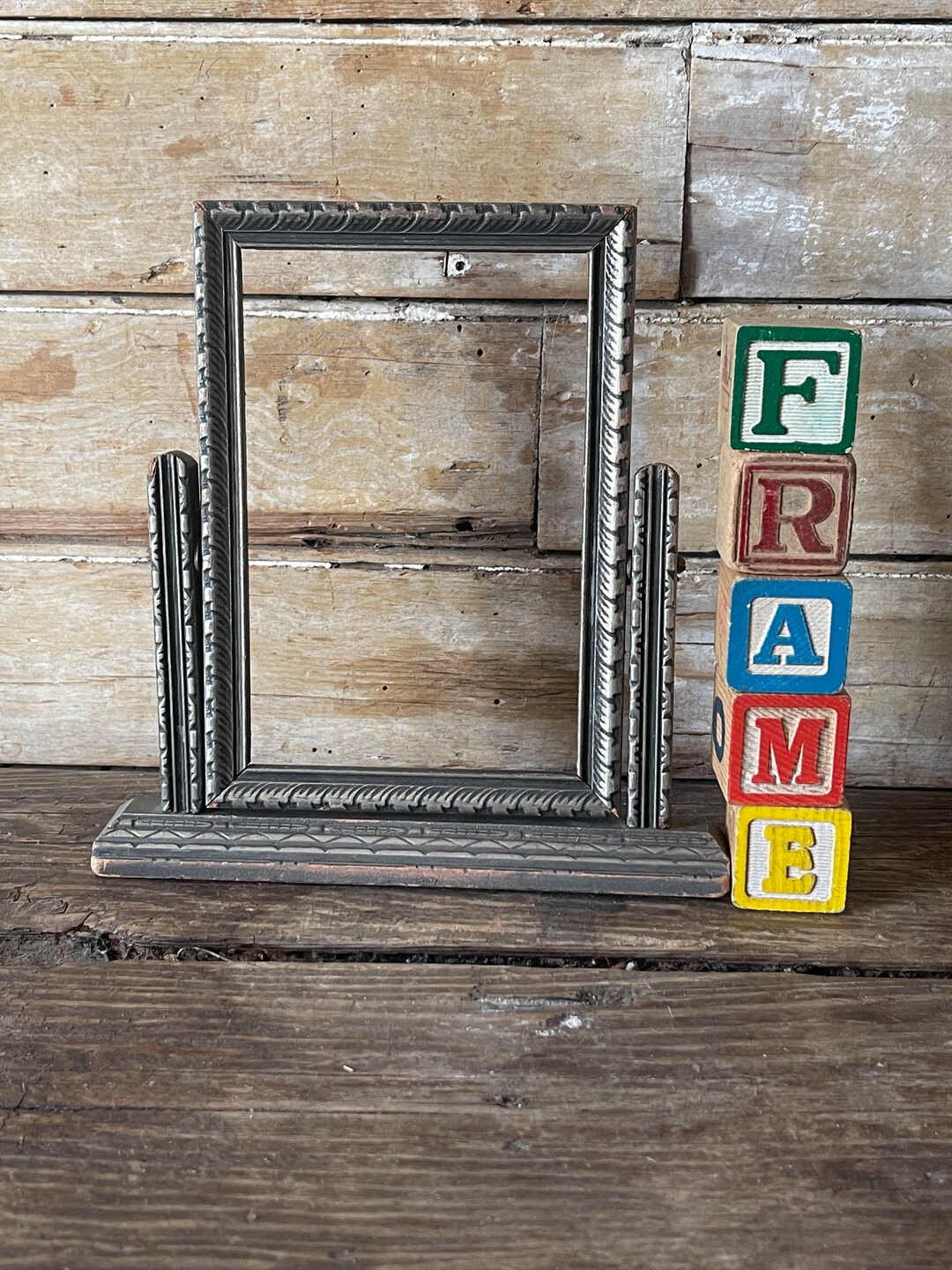 Vintage Swivel Picture Frame Silver Wood Etsy