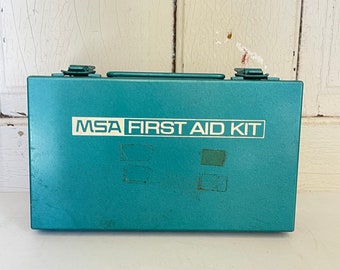 Vintage Metal First Aid kit Turquoise Green Blue