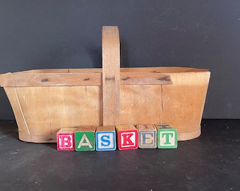 Vintage Primitive Old Wood bottom Basket Sweet Shabby Chic 1960's or earlier