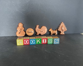 Vintage Aluminum Copper Christmas Holliday Cookie Cutters  Lot of 5