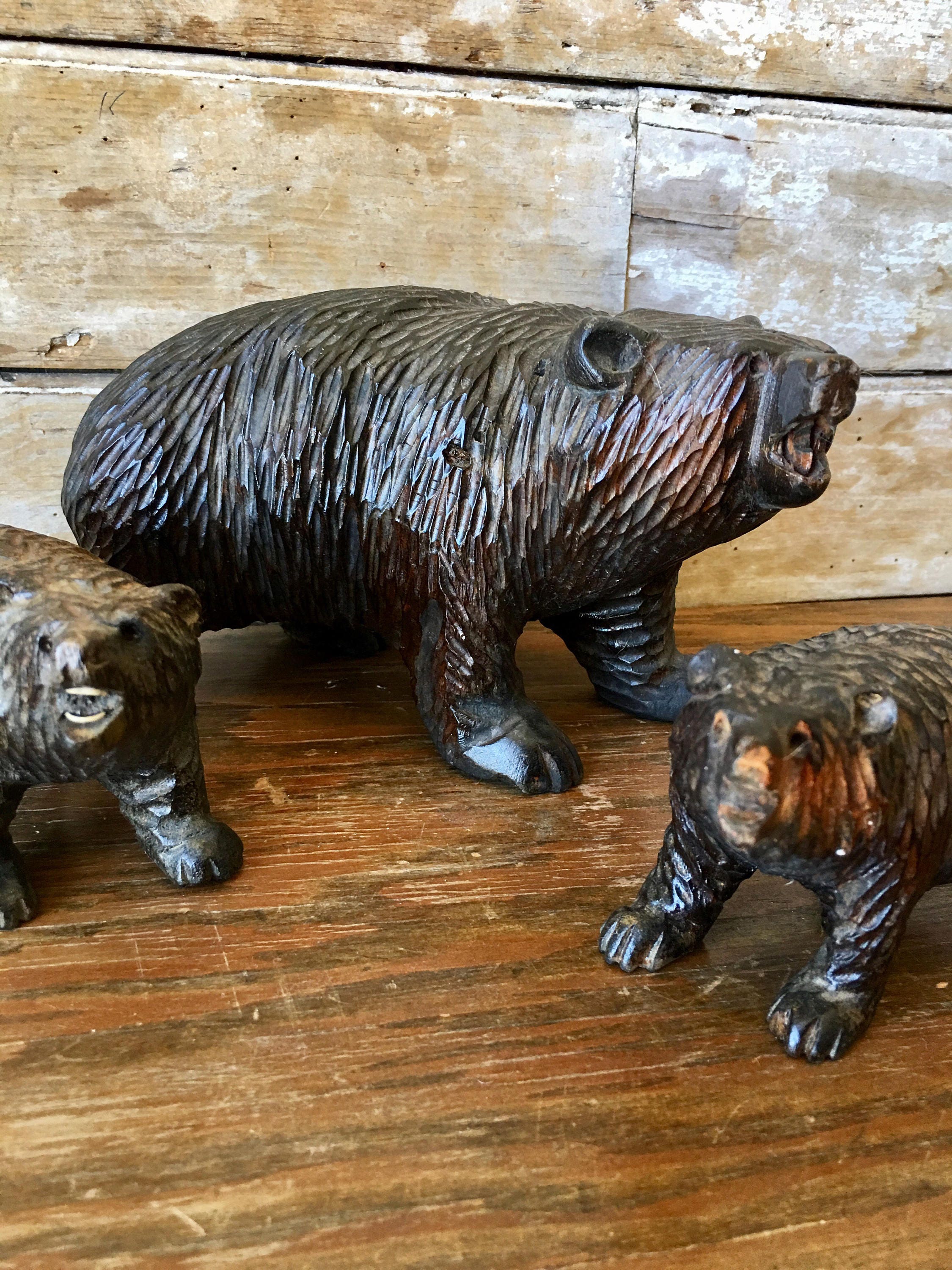 Vintage Black Bear Figurine With 2 Cubs Etsy