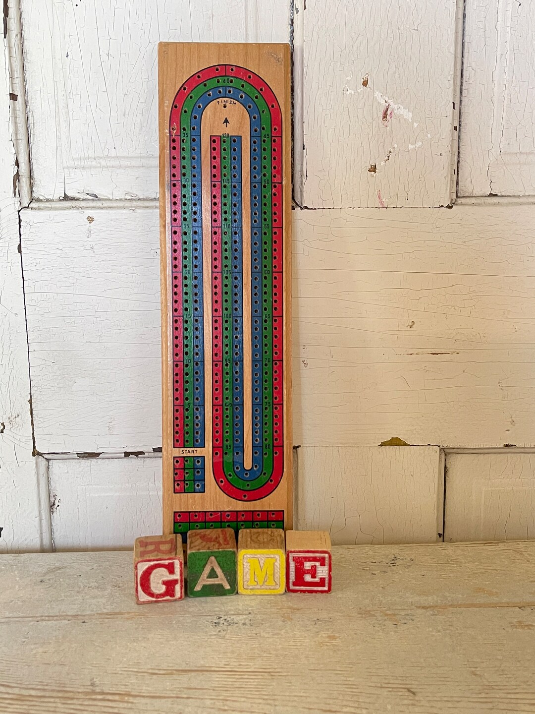 Vintage Wooden Cribbage Board With Pegs Etsy