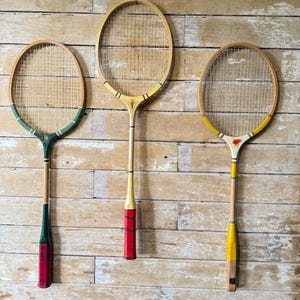 Vintage Badminton set of 3 Green White Yellow