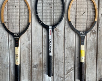 Vintage Tennis Rackets Black Color Wooden Set of 3