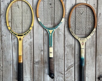 Vintage Tennis Rackets Blue Color Wooden Set of 3