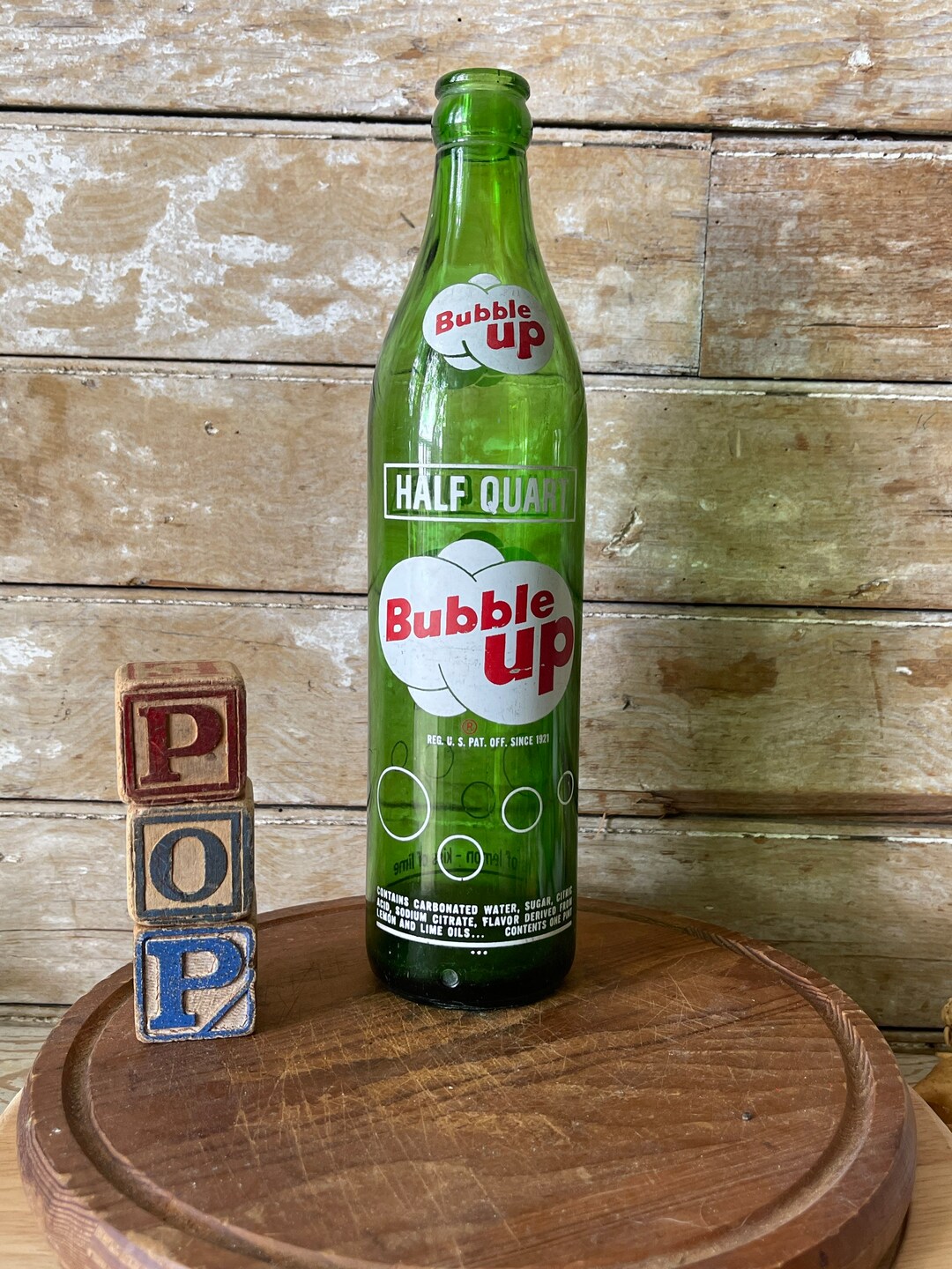 Vintage Bubble up Green Bottle Etsy