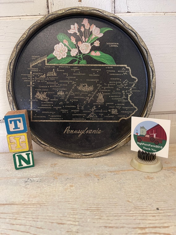 Vintage Pennsylvania Tin Metal Plate Tray Platter - image 2