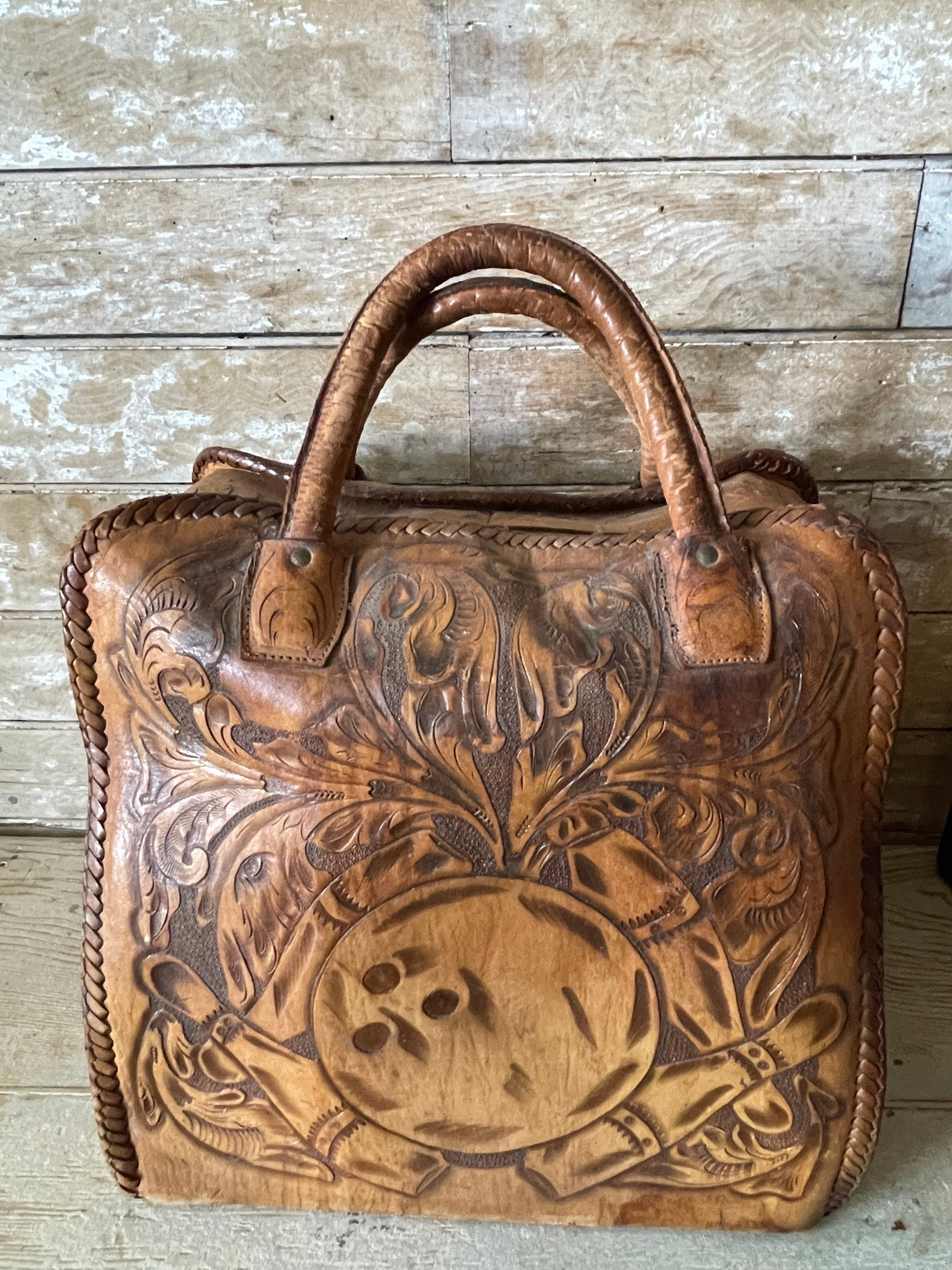 Vintage Brown Leather Bowling Bag Awesome Piece 