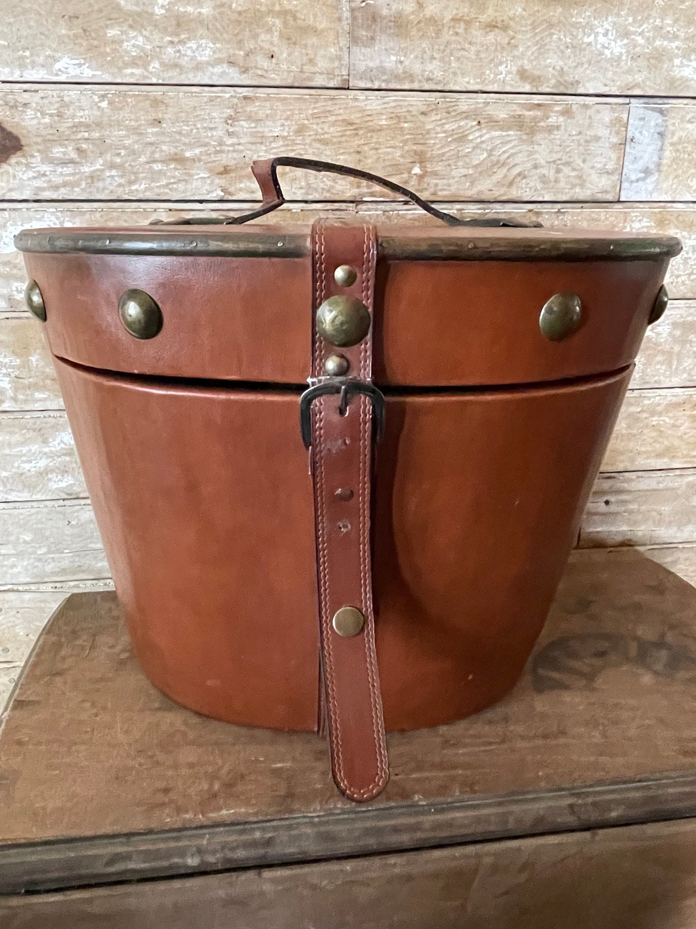 Vintage Victorian Hat Box Leather and Wood 