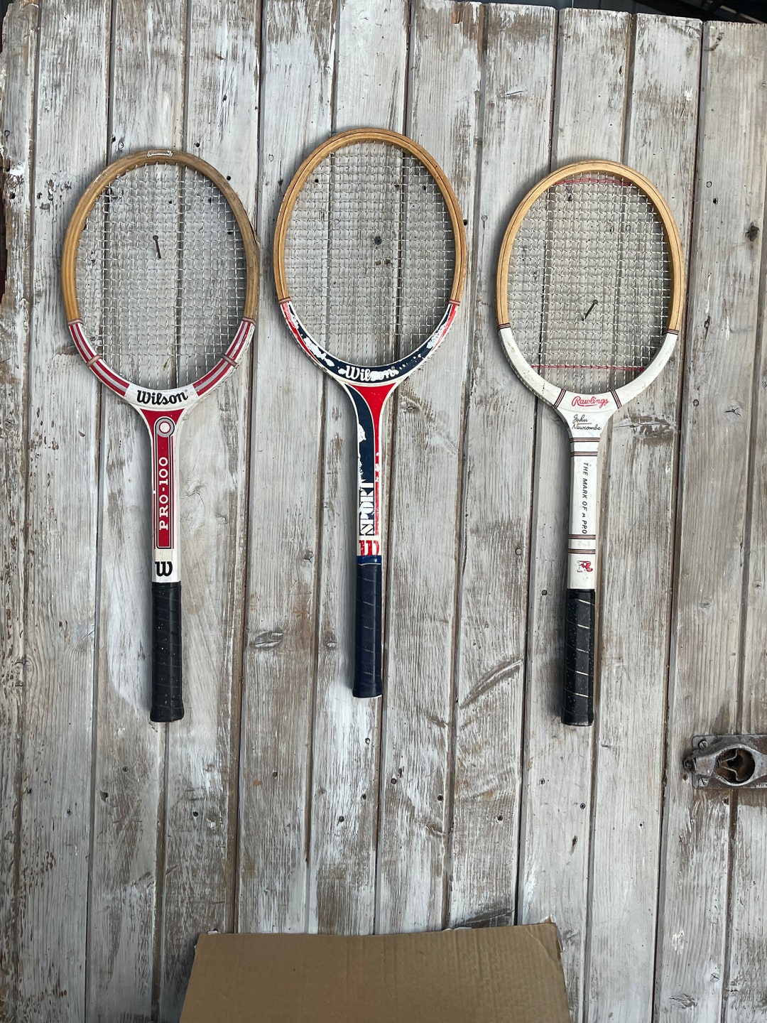 Vintage Wooden Tennis Rackets Set of 3 Red White Blue - Etsy