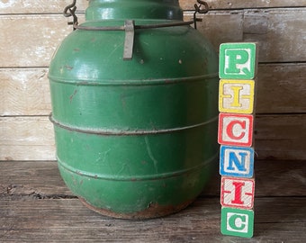 Vintage Green Jug metal and Glass Thermos Rare